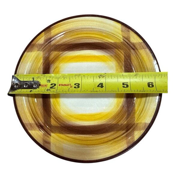 3 Vintage Metlox Vernon Ware Organdie Brown Yellow Plaid Salad Plates 6.2' - Picture 5 of 7